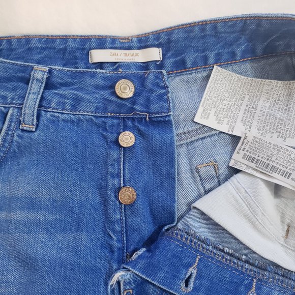 ZARA TRAFALUC High Rise Button Fly Frayed Denim Short SZ 8 - Picture 7 of 16